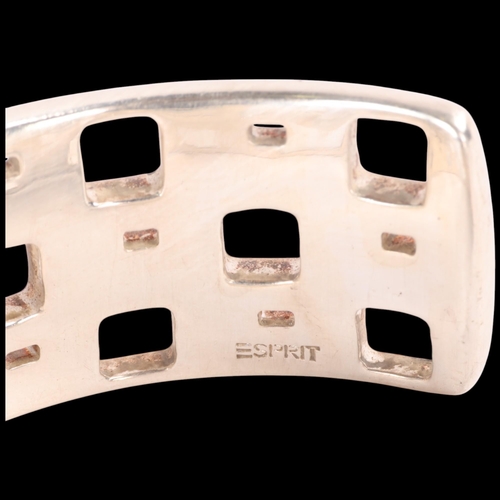 1590 - ESPRIT - a heavy Danish modernist sterling silver geometric abstract cuff bangle, with square punch-... 
