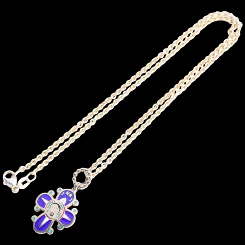 1595 - FLEMING LUND - a Danish sterling silver-gilt enamel crucifix pendant necklace, on sterling silver-gi... 