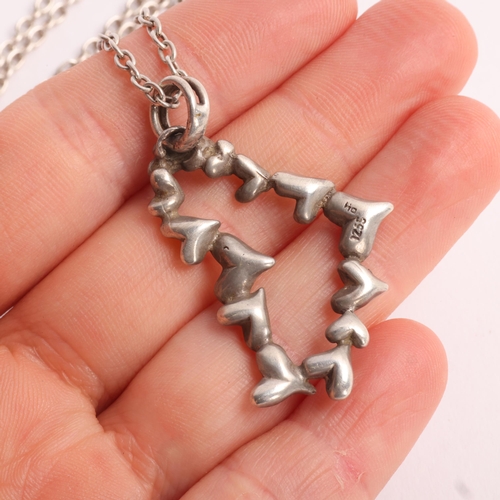 1596 - HANS HANSEN - a Danish modernist sterling silver heart pendant necklace, on sterling cable link chai... 