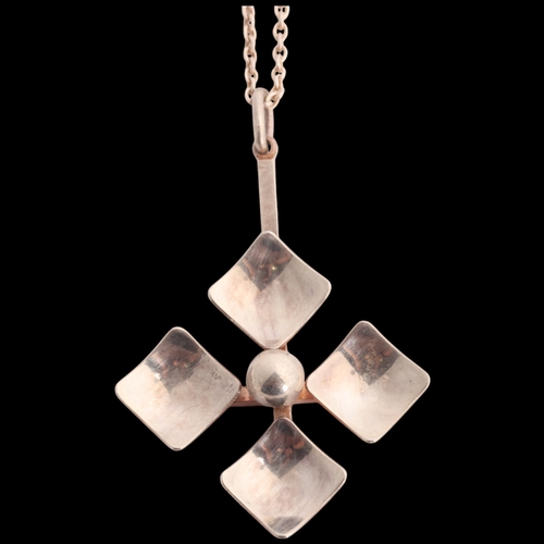 1602 - NIELS ERIK FROM - a Danish modernist sterling silver geometric abstract pendant necklace, on sterlin... 