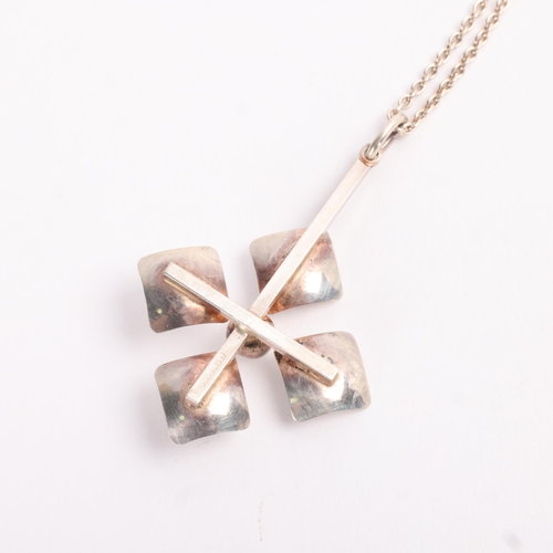 1602 - NIELS ERIK FROM - a Danish modernist sterling silver geometric abstract pendant necklace, on sterlin... 