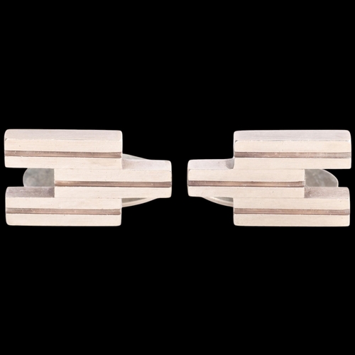 1608 - NIELS ERIK FROM - a pair of Danish modernist sterling silver geometric cufflinks, 21.5mm, 18.7g