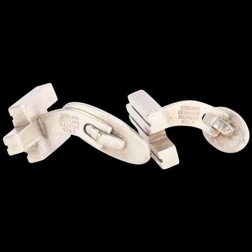 1608 - NIELS ERIK FROM - a pair of Danish modernist sterling silver geometric cufflinks, 21.5mm, 18.7g