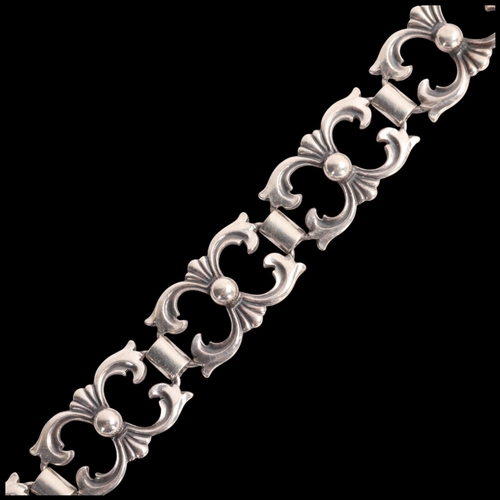 1609 - CARL M COHR - an Art Deco style Danish silver openwork panel bracelet, band width 15.4mm, 18.5cm, 22... 