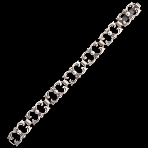 1609 - CARL M COHR - an Art Deco style Danish silver openwork panel bracelet, band width 15.4mm, 18.5cm, 22... 