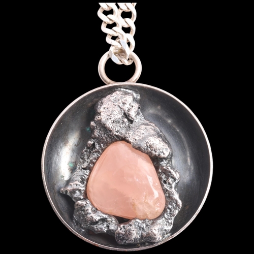 1615 - PETER WILHJELM NIELSEN - a large Danish brutalist silver plated rose quartz abstract pendant necklac... 
