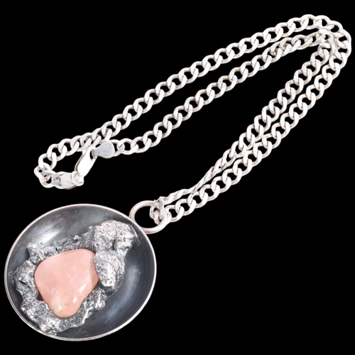 1615 - PETER WILHJELM NIELSEN - a large Danish brutalist silver plated rose quartz abstract pendant necklac... 