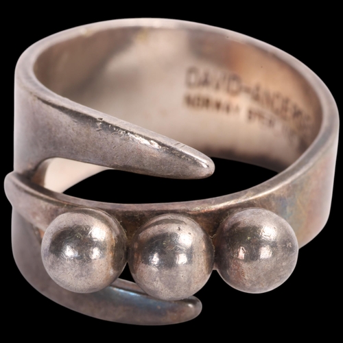 1617 - DAVID ANDERSEN - a Norwegian modernist sterling silver geometric abstract ring, wrap-around form, wi... 
