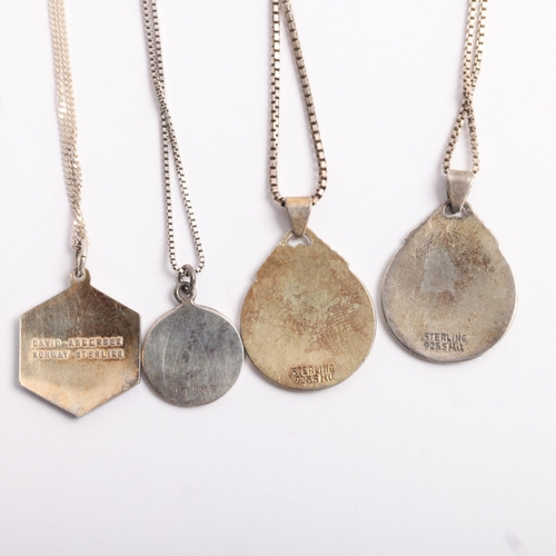 1629 - 4 Danish modernist sterling silver and enamel zodiac pendant necklaces, makers include David Anderse... 