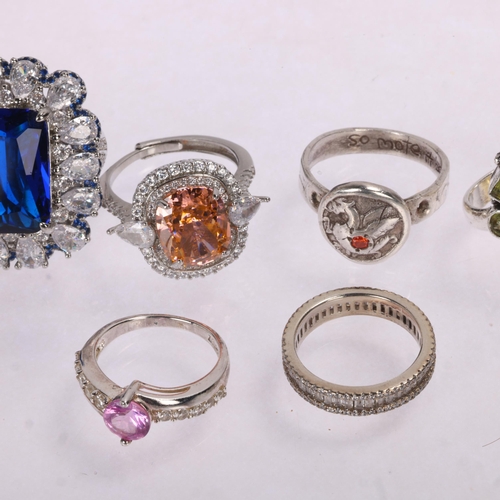 1642 - 10 silver rings, including gem set examples, 70.7g total (10)