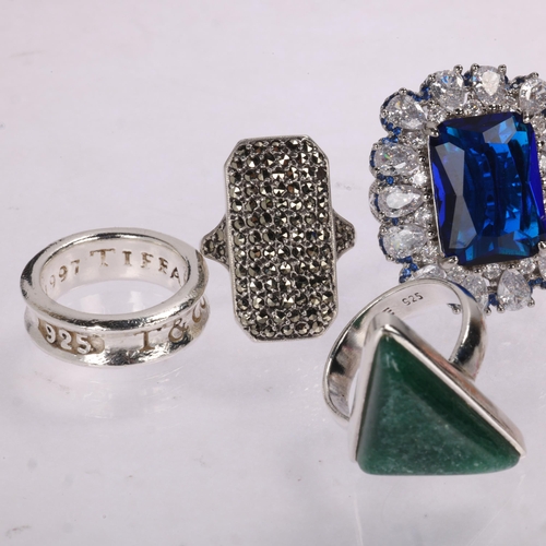 1642 - 10 silver rings, including gem set examples, 70.7g total (10)