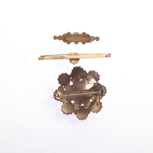 1654 - 3 Antique Victorian Bohemian garnet brooches, largest cluster 36.4mm, 12g total (3)