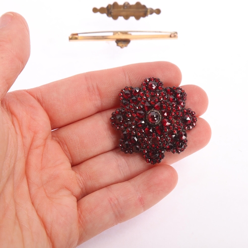 1654 - 3 Antique Victorian Bohemian garnet brooches, largest cluster 36.4mm, 12g total (3)