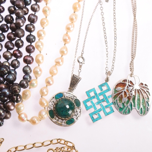1659 - Various jewellery, including malachite necklace, pair of Ancient coin design cufflinks, etc
