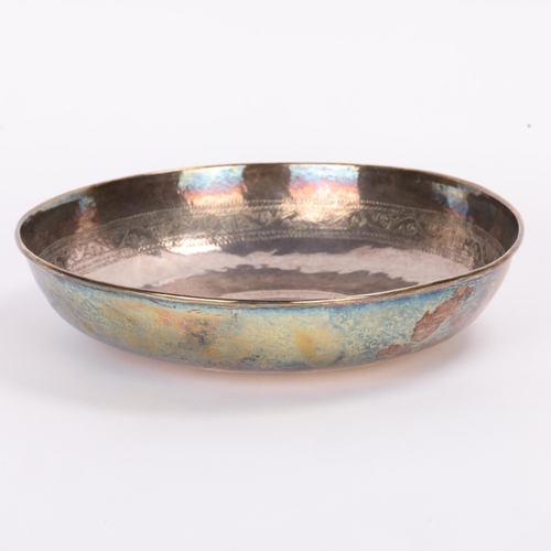 1702 - A Persian silver bowl, with engraved Arabic script, unmarked, 23cm, 14.3oz
