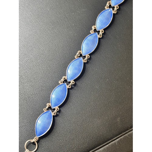 1582 - VOLMER BAHNER - an Art Deco style Danish sterling silver blue enamel marquise panel bracelet, band w... 