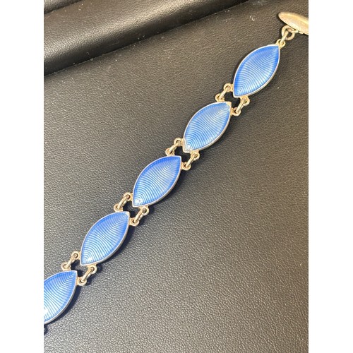 1582 - VOLMER BAHNER - an Art Deco style Danish sterling silver blue enamel marquise panel bracelet, band w... 