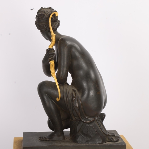 333 - 19th century French Empire bronze and ormolu mantel clock, surmounted by crouching Venus, 8-day stri... 