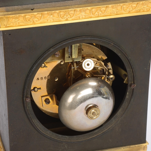 333 - 19th century French Empire bronze and ormolu mantel clock, surmounted by crouching Venus, 8-day stri... 