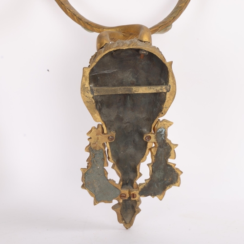 334 - A pair of Neo-Classical gilt-bronze satyr mask twin-branch wall sconces, height 38cm