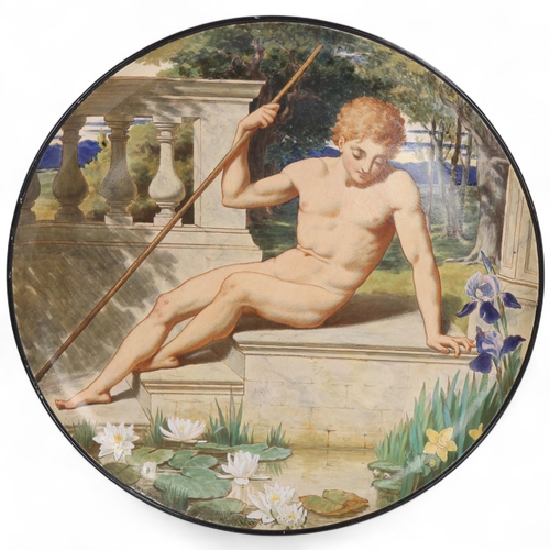335 - A large scale 19th century Minton Pottery charger, hand painted by Herbert Wilson Foster (1848 - 192... 