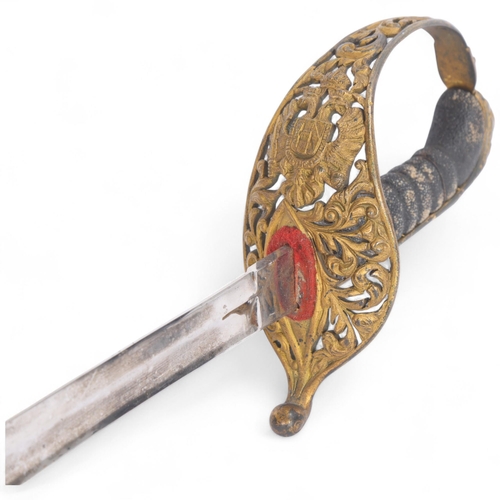 338 - An Austrian 1889 model State Official's sword, gilt-brass hilt with brass-mounted leather scabbard b... 