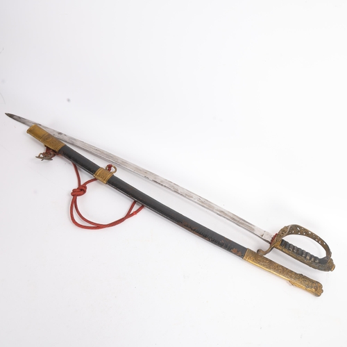 338 - An Austrian 1889 model State Official's sword, gilt-brass hilt with brass-mounted leather scabbard b... 