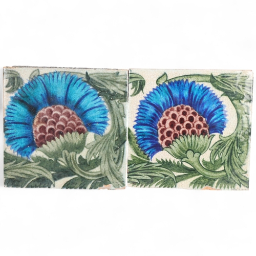 341 - A pair of William De Morgan tiles, Persian inspired flower and foliage, maker's stamp to reverse, 15... 