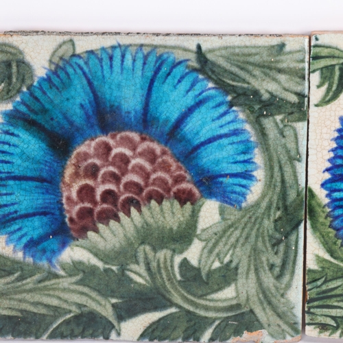 341 - A pair of William De Morgan tiles, Persian inspired flower and foliage, maker's stamp to reverse, 15... 