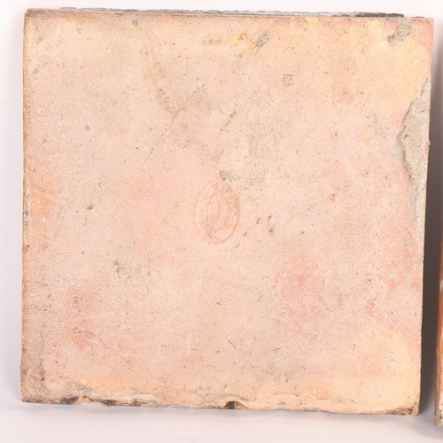 341 - A pair of William De Morgan tiles, Persian inspired flower and foliage, maker's stamp to reverse, 15... 