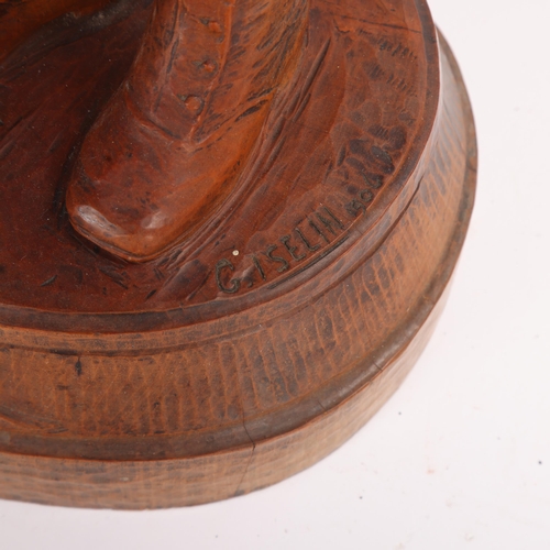 339 - George Iselin (1874 - 1952), a large carved boxwood sculpture, portrait of a boy and girl, signed an... 