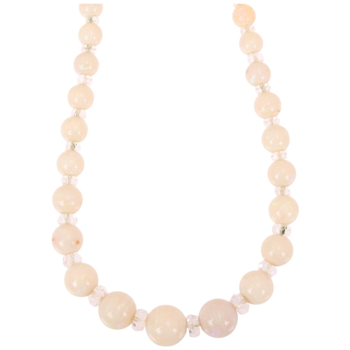 1114 - An Art Deco opal and paste collar necklace, set with graduated opal beads measuring from 12.6-4.6mm,... 