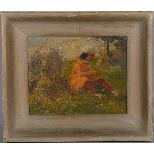 701 - Stuart Ray (1916 - 1985) 'Girl in a Corn Field', oil on wood panel, 21cm x 26cm, framed, provenance:... 