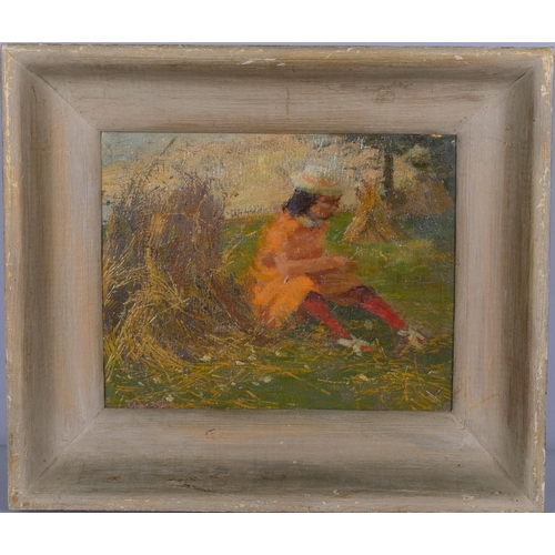 701 - Stuart Ray (1916 - 1985) 'Girl in a Corn Field', oil on wood panel, 21cm x 26cm, framed, provenance:... 