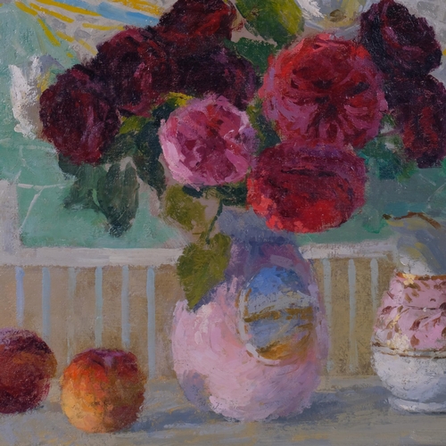 702 - Stuart Ray (1916 - 1985), 'Roses With A Map Of Florence', oil on board, 37cm x 45cm, framed.