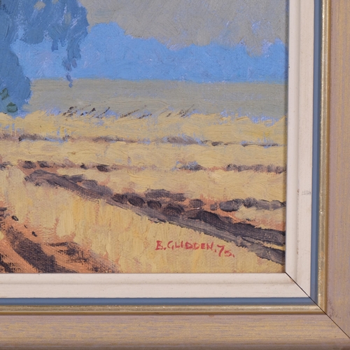 704 - Brian Glidden, 'Edge Of The Field', oil on canvas 1975, 25cm x 30cm, framed.