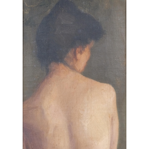 710 - Portrait of a woman, late 19th/early 20th century oil on canvas board, unsigned, 19cm x 13cm, framed