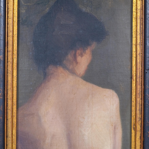710 - Portrait of a woman, late 19th/early 20th century oil on canvas board, unsigned, 19cm x 13cm, framed