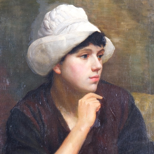 711 - Arthur Ellis (1856 - 1918), 'A Moment's Thought', oil on canvas, 61cm x 51cm, framed, provenance: Ch... 