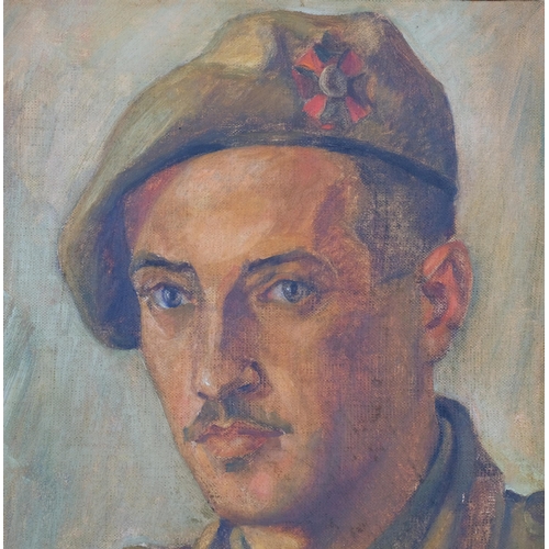 714 - Second World War Period portrait of a soldier, oil on board, indistinctly signed dated 1945, 32cm x ... 