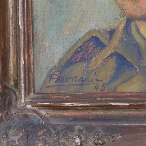 714 - Second World War Period portrait of a soldier, oil on board, indistinctly signed dated 1945, 32cm x ... 