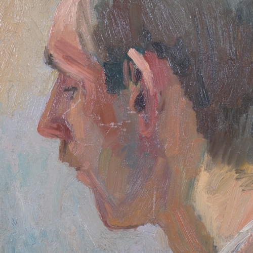 716 - Derek Owen Cooper RA (1933 - 2012), portrait of a man, oil on board, 24cm x 20cm, framed, provenance... 