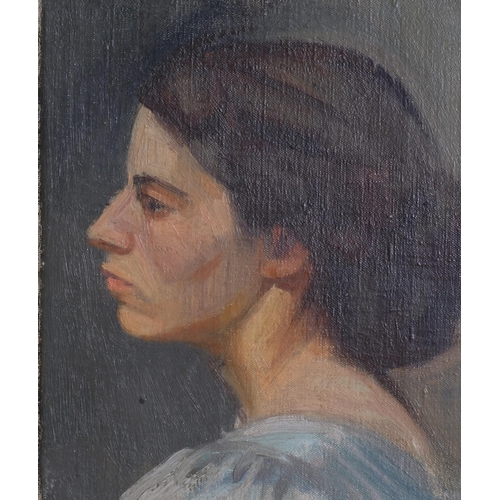 720 - Derek Owen Cooper RA (1933 - 2012), portrait of a woman, oil on canvas, 23cm x 17cm, framed, provena... 