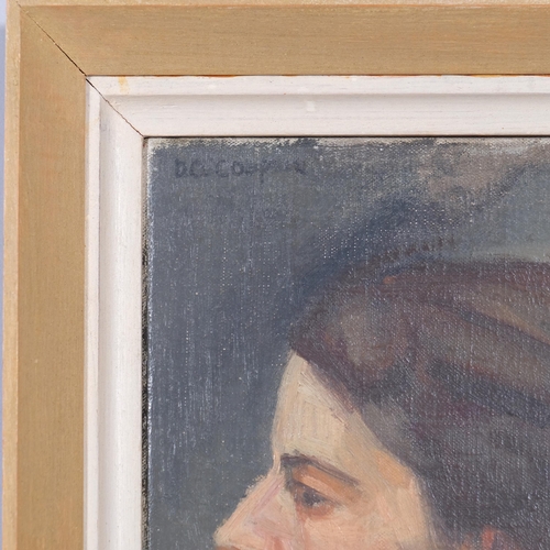 720 - Derek Owen Cooper RA (1933 - 2012), portrait of a woman, oil on canvas, 23cm x 17cm, framed, provena... 