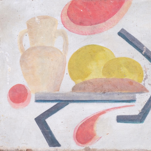 724 - Abstract still life, early 20th century oil on canvas, unsigned, 28cm x 38cm, unframed