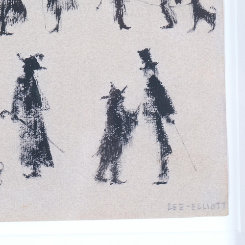 726 - Theyre Lee-Elliot (1903 - 1988), sheet of ink sketches on brown paper, 29cm x 22cm, together with 2 ... 
