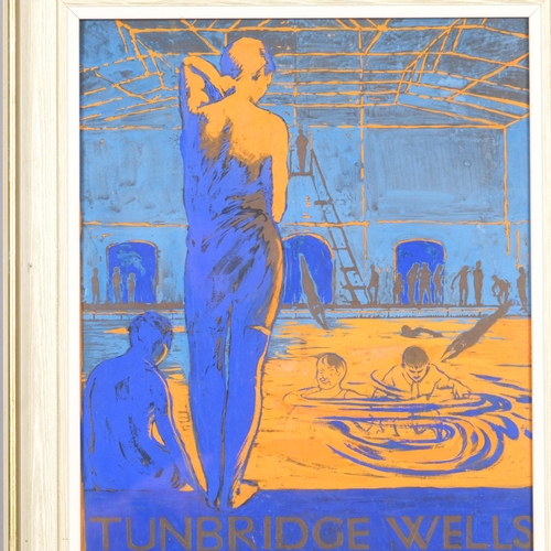728 - Tunbridge Wells Public Swimming Baths, an original gouache advertising poster, circa 1920s, unsigned... 