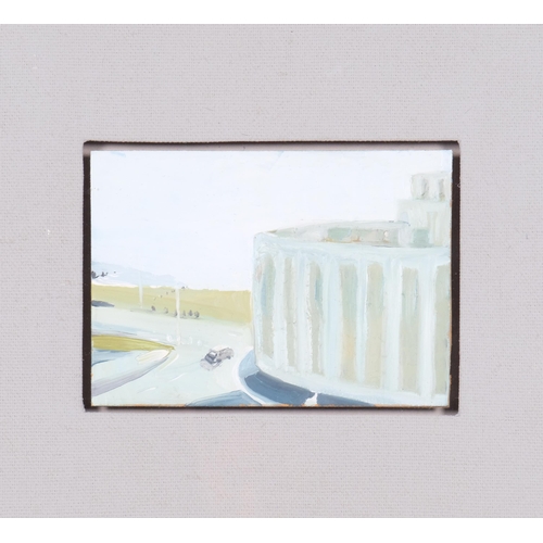 732 - Russell Baker, 'View of Marine Court St Leonards', 2016, oil on board, 16cm x 21cm, framed and glaze... 