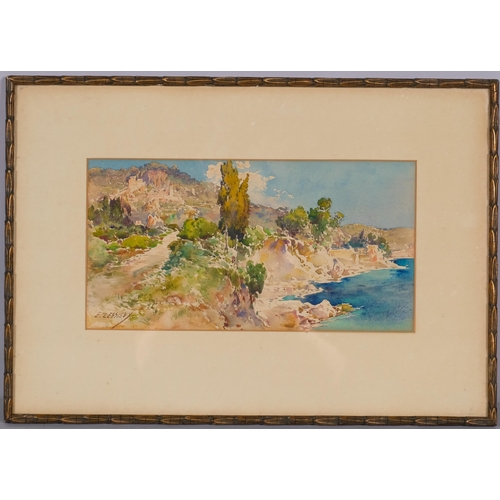 736 - Ernest Lessieux (1848 - 1925), Mediterranean coastal scene, watercolour, 18cm x 34cm, framed