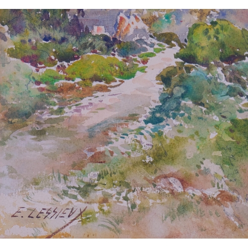 736 - Ernest Lessieux (1848 - 1925), Mediterranean coastal scene, watercolour, 18cm x 34cm, framed